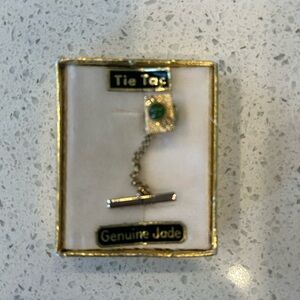 Vintage Genuine Jade Gold-Tone Tie Tac - Green Accent